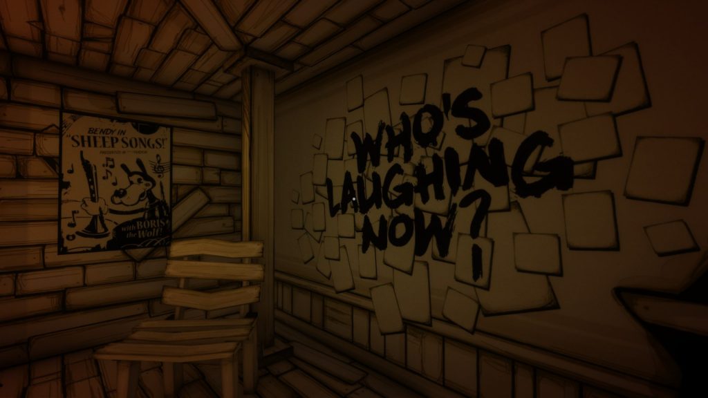 The words "Who's Laughing Now?" have been painted in rough black letters on the wall